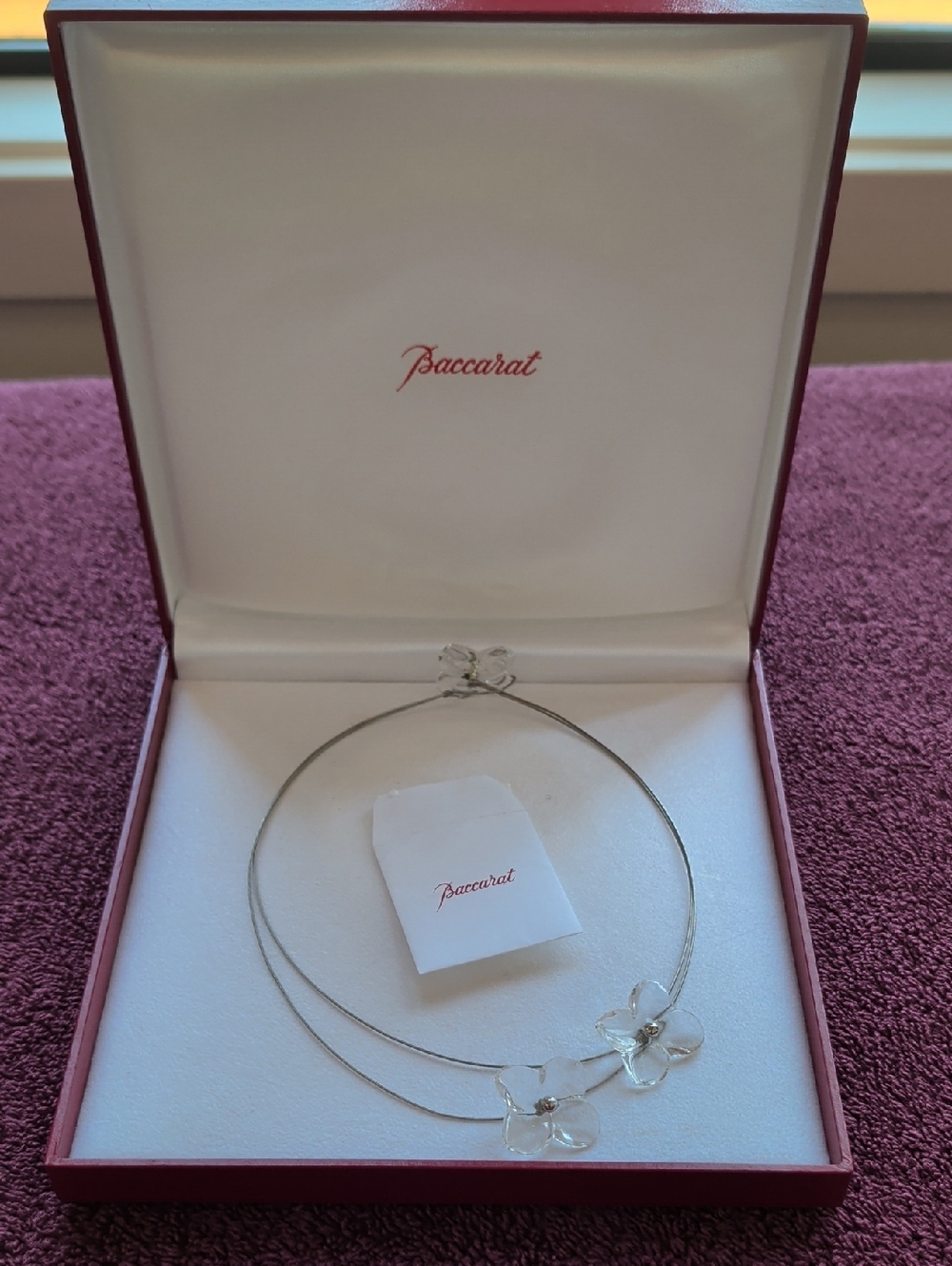 Baccarat Hortensia clear crystal double flower necklace
